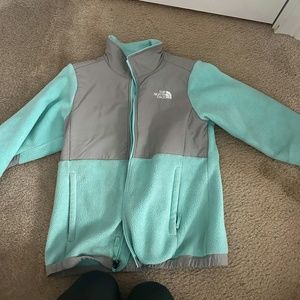 Girls seafoam blue/green North Face zip up jacket size girls L(14/16)